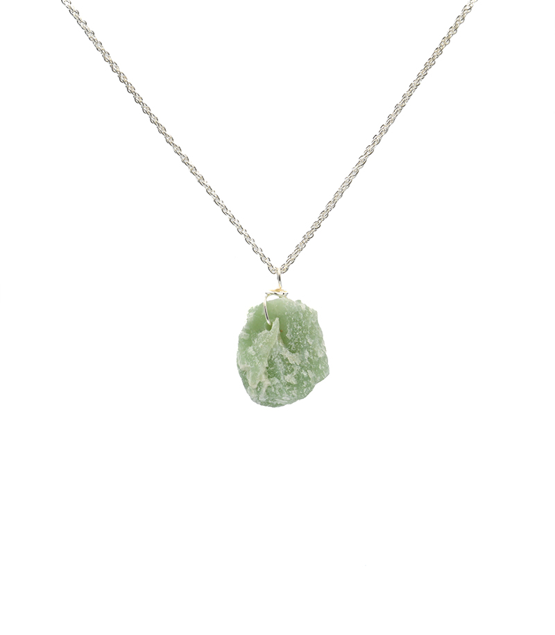 Adventurine Rough Stone Pendant and Silver Plated Chain