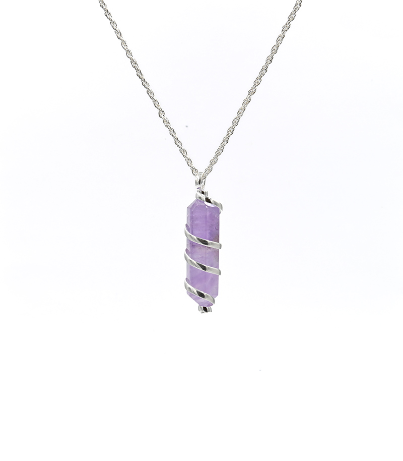 Amethyst Point Spiral Pendant with Silver Chain