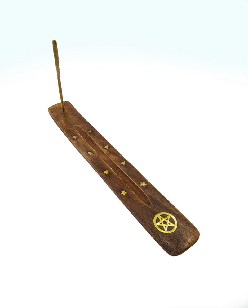 Mango wood brass inlaid ash catcher 'Pentacle'