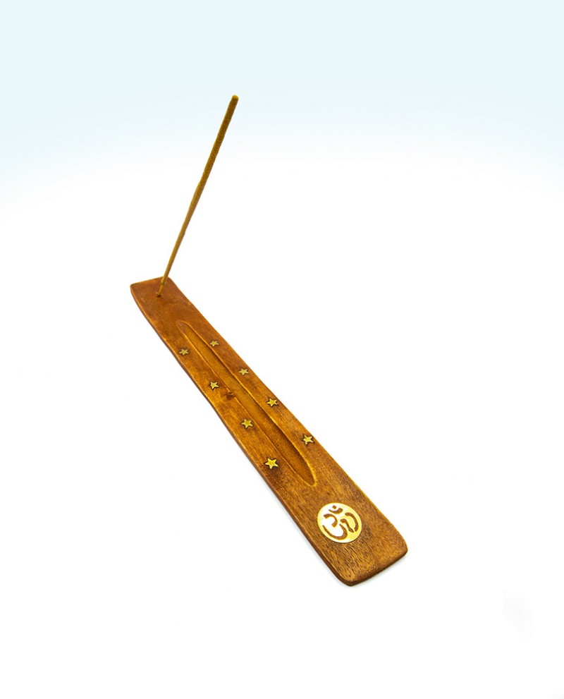 Mango wood brass inlaid ash catcher 'Om' Symbol