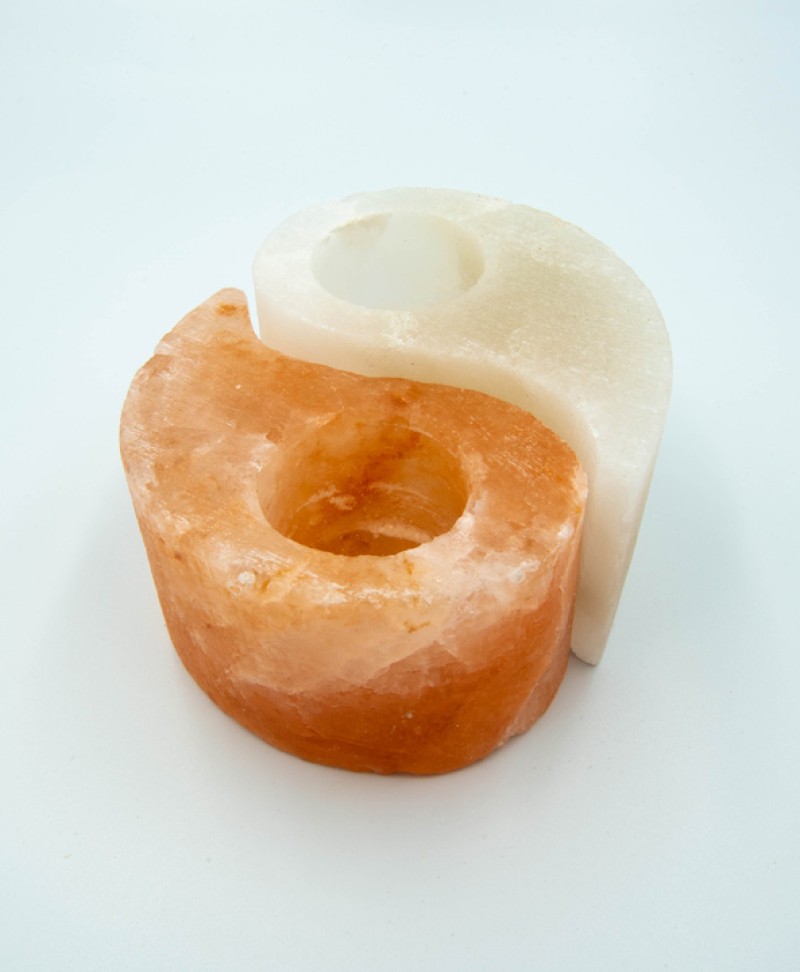 EightLife Himalayan salt crafted candle holder Yin Yang polished
